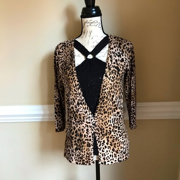 LIKE NEW AUGUST SILK ANIMAL PRINT CARDIGAN SWEATER - Picture 2 of 8